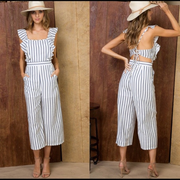 JESSICA Cross Tie Back Ruffle Front jumpsuit - Picture 3 of 4